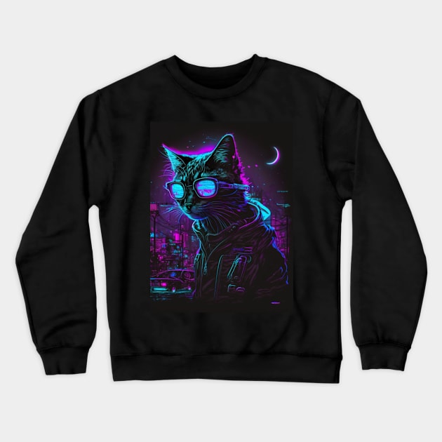 Cyberpunk Cat Crewneck Sweatshirt by HansWans